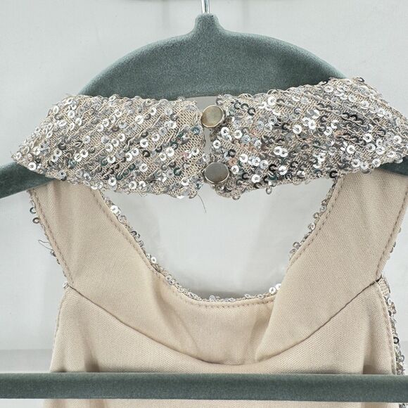 Rachel Zoe Allover Sequin Halter Bodysuit Size L Gold Beige Silver Party Glam - Picture 4 of 11